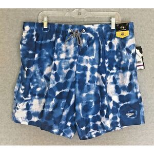NEW! Speedo Mens XXL Swim Trunks UPF50+ Blue Camo Stretch Elastic Waist MSRP $30
